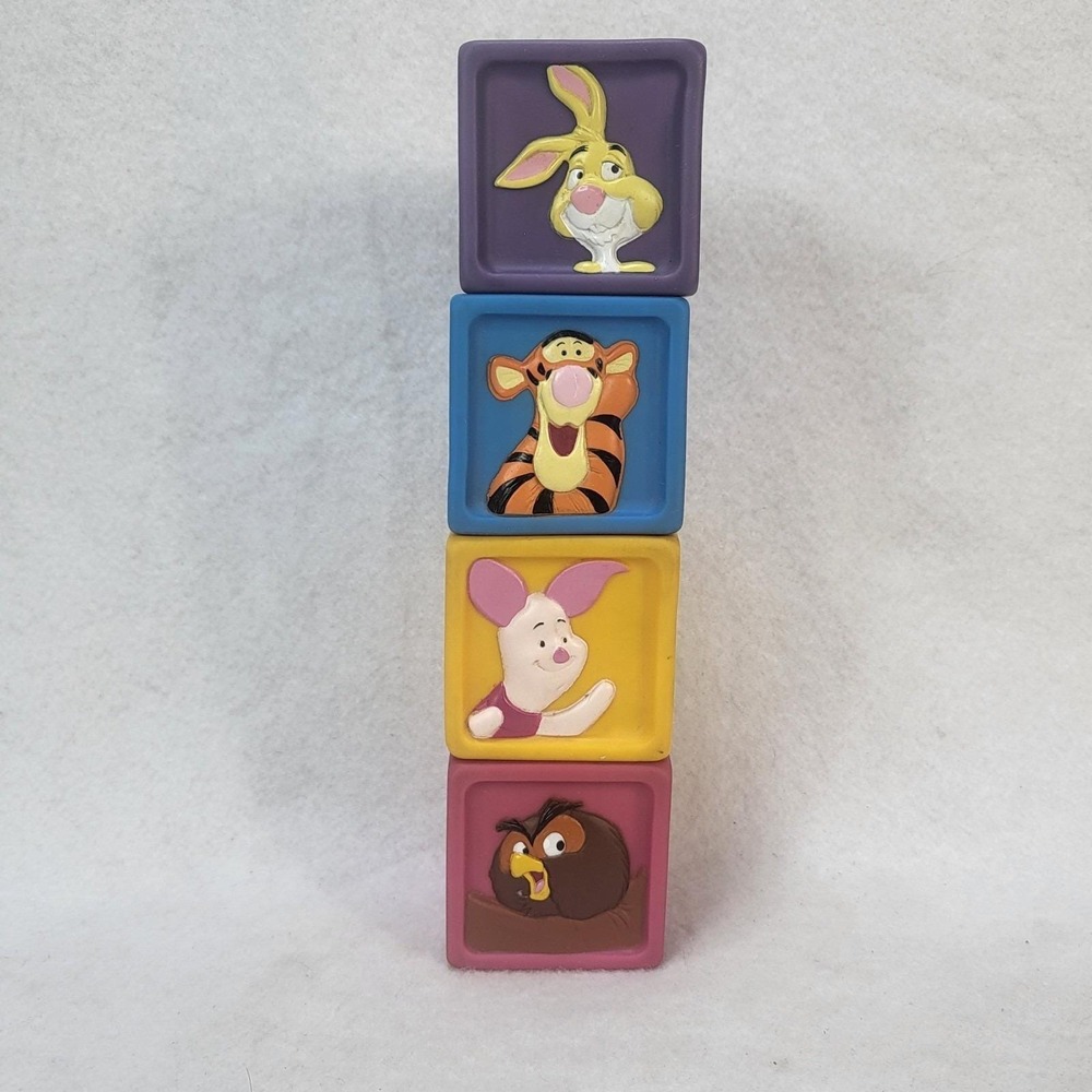 Disney Winnie Pooh Baby Blocks Set 4 Tigger Piglet Rabbit Owl Soft Toy Cubes 90s